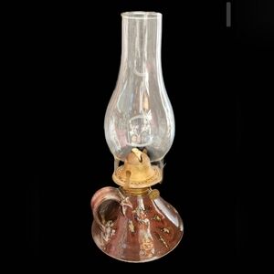 Vintage Stonewear Oil Lamp With brown Glaze Made In England Signed